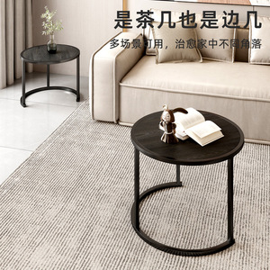 Minimalist Modern <b>Round</b> Coffee <b>Table</b> Wood <b>Top</b> Metal Frame Small Size Living Room Bedroom Home Use - Product Image 4