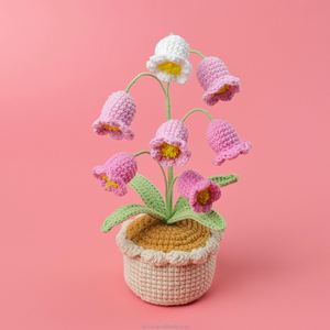 Planta Artificial de Lirio de los Valles de 7 Cabezas Tejida a Crochet, Hecha a Mano, en Maceta, para Decoración de Escritorio en Navidad, Halloween y Pascua - Product Image 4