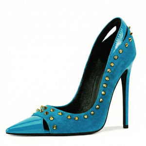 Big Size 47 Women Metal Rivets High Heels Front Cut Out Suede Pumps Wide Fit Stiletto Colors Custom <b>Shoes</b> - Product Image 5