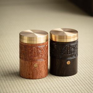 Recipiente Redondo para Té de Madera Maciza de Ébano, 1-3L, Estilo Chino, Tapa de Cobre, Portátil, para Viajes, Almacenamiento de Alimentos - Product Image 2