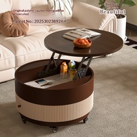 Meuble TV rond moderne avec plateau relevable, tiroir de rangement et compartiment dissimulé, hauteur réglable, meuble de salon mobile