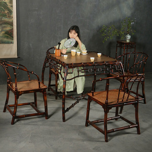 Chinese Style Lacquered <b>Bamboo</b> Tea <b>Table</b> And Chair Set Square Durable Home Tea Room Furniture Qiong <b>Bamboo</b> Guizhou Origin - Product Image 4