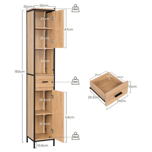 <span class=keywords><strong>Armoire</strong></span> <span class=keywords><strong>de</strong></span> <span class=keywords><strong>salle</strong></span> <span class=keywords><strong>de</strong></span> <span class=keywords><strong>bain</strong></span> haute et étroite avec tiroir, compartiment ouvert, étagères réglables, 30 x 30 x 180 cm, chêne clair noir - Product Image 6