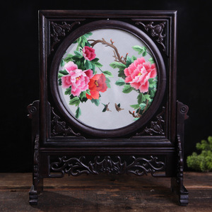 งานปักซูโจวลายดอกโบตั๋นสองด้าน สำหรับตกแต่งห้องนั่งเล่น งานฝีมือจีน - Product Image 4