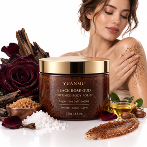 Gommage corporel exfoliant au sucre et au <span class=keywords><strong>sel</strong></span>, enrichi en jojoba, squalane et beurre de karité, parfum Oud Rose Noire, pour application en couches, marque privée OEM/ODM - Product Image 1