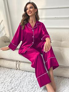Conjunto de ropa de dormir transpirable y cómoda de alta calidad para mujer al por mayor, conjunto de ropa de dormir de manga larga y pantalones largos para mujer - Product Image 6