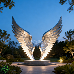 Sculpture d'ailes d'ange en acier inoxydable SENZHAO, illuminée par LED, statue d'art extérieure pour la décoration de parcs et de places publiques - Product Image 4