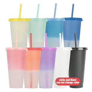 Gloway populaire 24oz gobelet en plastique sans BPA fête tasse de voyage couleur changeante tasses réutilisables en plastique avec couvercle et paille