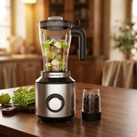 Blender de cuisine électrique, récipient en plastique à 6 lames, blender multifonctionnel, commande par bouton