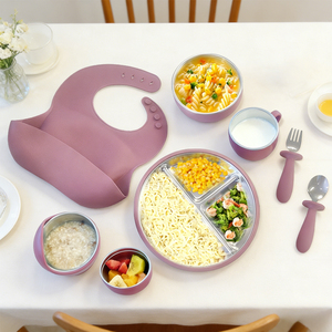 10 PCS BPA libre anti-dérapant fourchette et cuillère ensemble avec des bols, plaques d'aspiration pour tout-petits silicone aci - Product Image 1