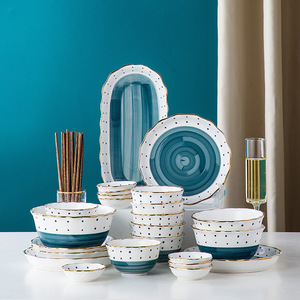 Tazón de Cerámica Verde con Lindos Puntos de Polka Dot y Borde Ondulado Dorado, Plato de Cerámica para la Cena - Product Image 6