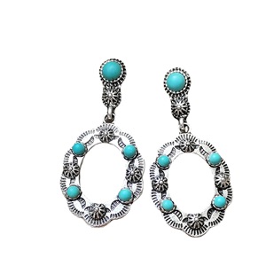 Orecchini a Cerchio Vintage con Dettagli in Stile Turchese, Design Retrò, Accessori di Moda per Donne - Product Image 5