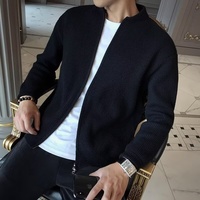 Nouveau cardigan en soie pour homme, style coréen, tendance, double fermeture éclair, anti-plis, coupe ajustée, col rond, couleur unie, printemps-automne