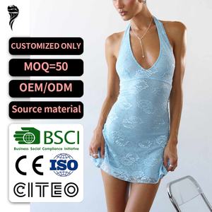 Nuevo Vestido de Verano Personalizado de Alta Calidad, Vestido Sexy con Escote Profundo en V, Vestido Ajustado de Algodón Elástico, Vestido de Fiesta con Encaje Floral - Product Image 1