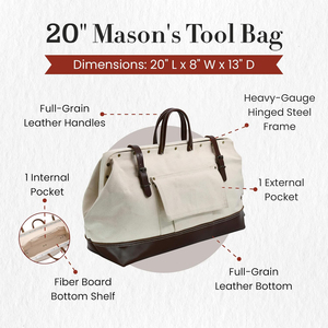 Sac à outils en toile robuste fourre-tout à outils sac polyvalent avec large ouverture à charnière et poignées en cuir sac à outils <span class=keywords><strong>de</strong></span> Mason - Product Image 3