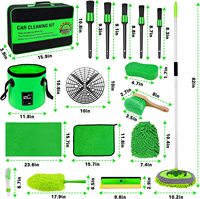 MEIQING MQCK017 Kit de lavage multifonctionnel avec raclette pour pare-brise, brosse à pneus, plumeau, serviettes en microfibre et manche télescopique en plastique et aluminium