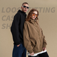 Pull à Capuche Homme 350G Doublé Polaire avec Poignets Côtelés et Gants Intégrés, Fermeture Éclair Métallique Dissimulée, Motif Uni, Coupe Ample, Impression Numérique
