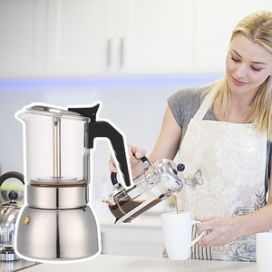 Máquina de café Moka Pot de acero inoxidable, <span class=keywords><strong>cafetera</strong></span> Espresso de vidrio, percolador de café con leche, estufa, <span class=keywords><strong>cafetera</strong></span> Moka superior, 200/300/450ML - Product Image 3