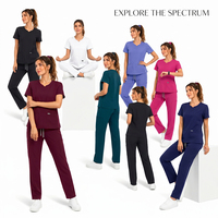 Ensemble d'uniformes médicaux respirants personnalisés avec logo, extensibles, pour infirmières, col en V, cordon de serrage réglable à la cheville, pour femmes