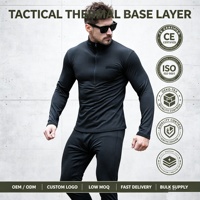 Ensemble de sous-vêtements thermiques tactiques pour hommes, demi-zip, en polaire gaufrée, séchage rapide, chaud, pour l'entraînement en extérieur