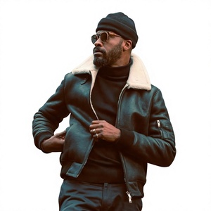Custom High Quality Coated Waterproof Men's Genuine Leather <b>Bomber</b> <b>Jacket</b> Removable <b>Shearling</b> Collar Embroidery Winter Zipper - Product Image 5