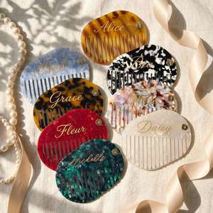 Ensemble peigne et miroir de mariée personnalisé avec initiales, cadre en acétate durable, cadeau pour demoiselle d'honneur ou fête prénuptiale - Product Image 3