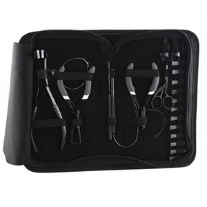 Kit de Herramientas para Extensiones de Cabello Humano con Logotipo Personalizado, Color Negro, Acero, Micro Link, Alicates, Anillo, Aguja, Gancho, Clips de Estilizado - Product Image 1
