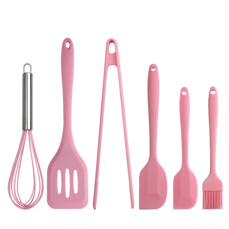 6Pcs Silicone Cooking Utensils Set Non-stick Spatula Shovel Wooden Handle Cooking Tools Set With Storage Box Kitchen Tools