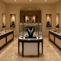 Maßgefertigte Metall-Glas-Vitrine mit Massivholz für Schmuck, LED-Beleuchtung, Umweltfreundlich, Langlebig, Großhandel
