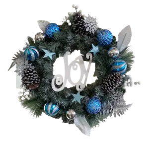 Senmasine 50cm Blue Baubles Ornaments Star Pinecone Artificial Pvc Joy Sign Hanging Outdoor Decor Christmas Door Wreath