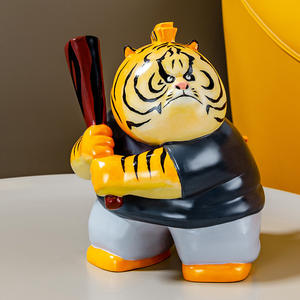 تمثال نمر كرتوني لطيف من الراتنج، تمثال مرسوم يدويًا للسنة الصينية الجديدة، حرفة نحتية للديكور المنزلي وهدية فنغ شوي - Product Image 2