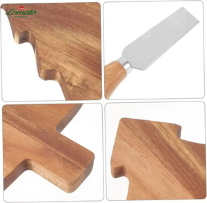 Tabla de cortar con forma de árbol de Navidad y logotipo personalizado al por mayor, tabla de charcutería de <span class=keywords><strong>Acacia</strong></span> popular con juego de cuchillos para fiestas en casa - Product Image 2