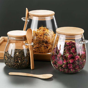 Juego de Recipientes de <span class=keywords><strong>Vidrio</strong></span> para Almacenamiento de Cocina con Tapa de Bambú, Anillo de Silicona Hermético, Cuchara, en Tamaños Pequeño, Mediano y Jumbo, Calidad Confiable - Product Image 1