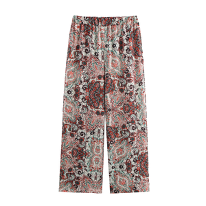 Pantalon long décontracté personnalisé pour femmes 2025 Taille élastique Imprimé floral Multicolore Pleine longueur Tissu tissé respirant devant plat Hiver - Product Image 1