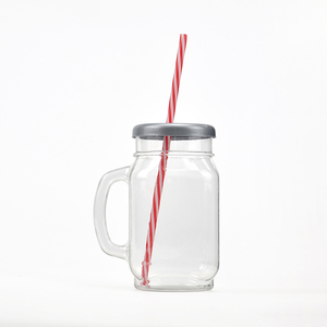 Giá Rẻ Vuông Vòng 28Oz 32Oz Rộng Miệng Rõ Ràng Nhựa Mason Xử Lý Jar Với Nắp Và Rơm - Product Image 1