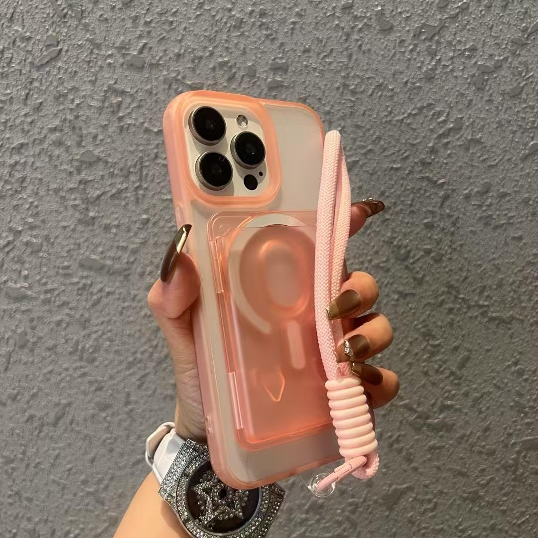 GQ184-เปลือกสีชมพู + กระเป๋าใส่การ์ดสีชมพู + เชือกคล้อง