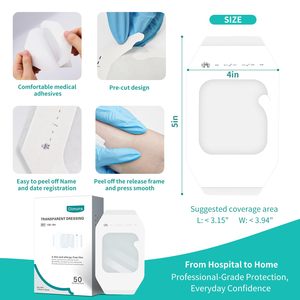 Apósito de película de PU transparente estéril, protector impermeable para ducha, vendaje adhesivo para tatuajes y heridas, parche de fijación para cánula IV - Product Image 2
