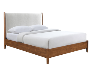 Walnut Color <b>Panel</b> <b>Headboard</b> Beige Upholstered 1pc Full Size Adjustable Convertible Bed Oak Mattress Ready Modern Style - Product Image 6