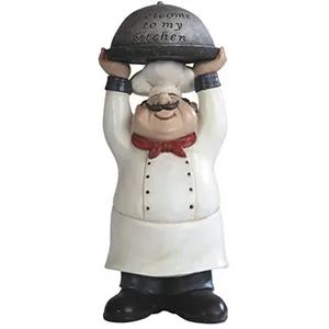 树脂厨师举行欢迎来到我的厨房托盘雕像，有趣的脂肪厨师厨房装饰雕像