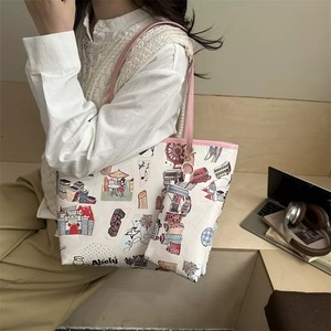 Bolso tote con estampado de paisaje urbano y bolsa a juego, bolso de hombro con ilustración de viaje vintage para mujer - Product Image 2