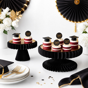 Black Gold Honeycomb Paper Dessert Stand Set Foldable Party Cake Serving Tray Reusable Eco-friendly Wedding Christmas <strong>Easter</strong> - Product Image 1