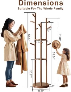 <span class=keywords><strong>Perchero</strong></span> independiente <span class=keywords><strong>de</strong></span> <span class=keywords><strong>madera</strong></span> maciza, 3 estantes, 9 ganchos, colgador <span class=keywords><strong>de</strong></span> abrigos <span class=keywords><strong>de</strong></span> nogal, soporte para abrigos, bufandas, bolsos, dormitorio - Product Image 3