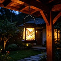 Lanterne solaire suspendue vintage, motif colibri et papillon, étanche IP65, allumage et extinction automatiques, décoration extérieure pour villa, jardin, patio