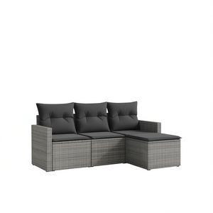 Conjunto de Sofá Modular de Jardín en Ratán PE Gris con Cojines de Espuma de Alta Densidad, Muebles de Exterior de Diseño Contemporáneo - Product Image 1
