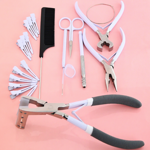 Professional Black Color Stainless Steel Commercial Use Hair Extensions Tool Kit Thread Scissor Beads <b>Crimping</b> Tapein Plier Bond - Product Image 1