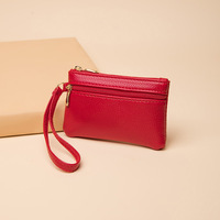 Dompet pendek Mini pria dan wanita, dompet kunci ritsleting kulit PU gaya Vintage Korea