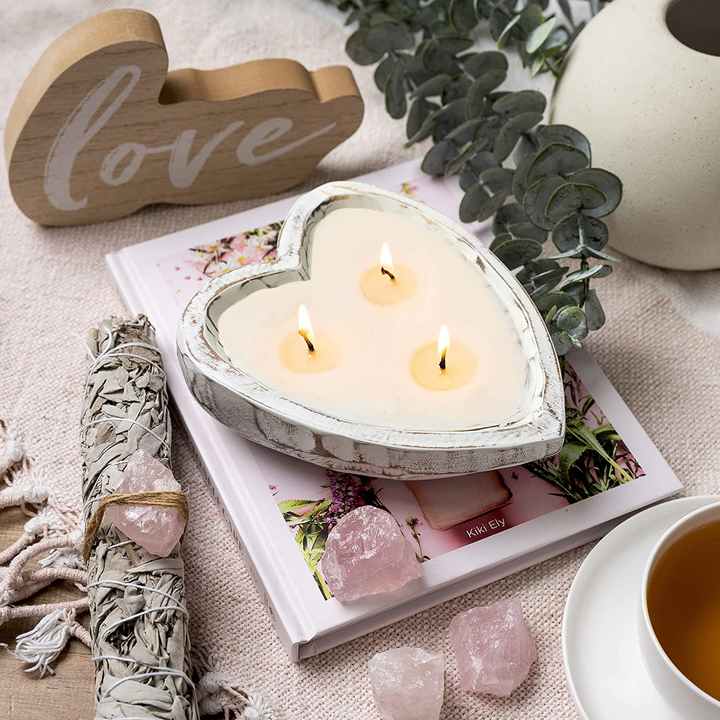 ハート型木製ボウル ホワイト ハート型木製ボウル ホワイト