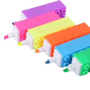 Ensemble de 6 surligneurs miniatures en forme de blocs de construction, encre fluorescente, tête oblique, emballage en vrac - Product Image 2