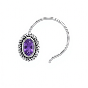 Indian Mores 925 Sterling <b>Silver</b> Oval Amethyst Cup Setting <b>Nose</b> Pin <b>Stud</b> Refined Handcrafted Gemstone Jewelry for Women Girls - Product Image 1