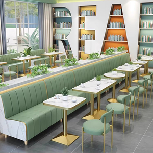 ชุดเฟอร์นิเจอร์ร้านอาหารโรงแรมโมเดิร์น หินอ่อน โลหะ หนัง โซฟาแบบมีที่นั่ง โต๊ะและเก้าอี้ร้านกาแฟ สำหรับร้านอาหารฟาสต์ฟู้ด - Product Image 4